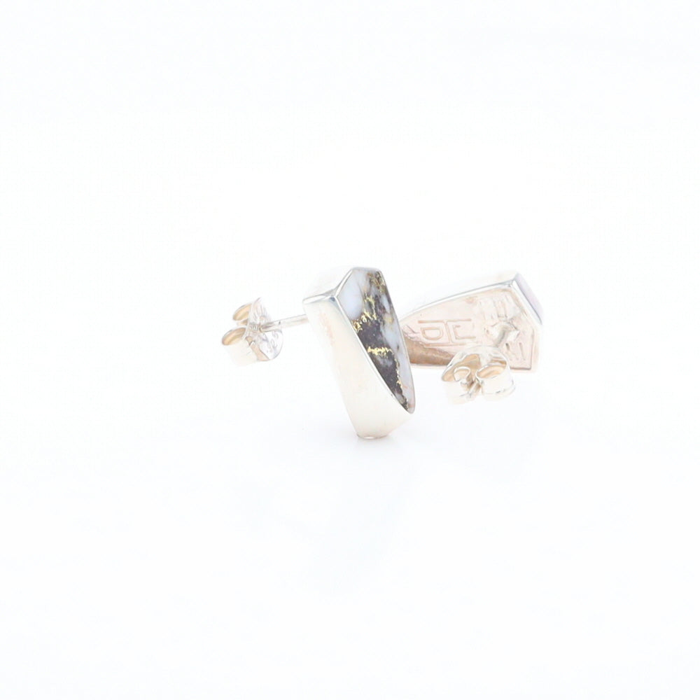 Sterling Silver Gold Quartz Inlaid Shield Stud Earrings - G3