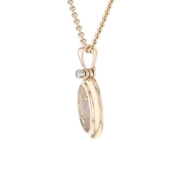 Gold Quartz Oval Inlaid Pendant with .02ct Diamond