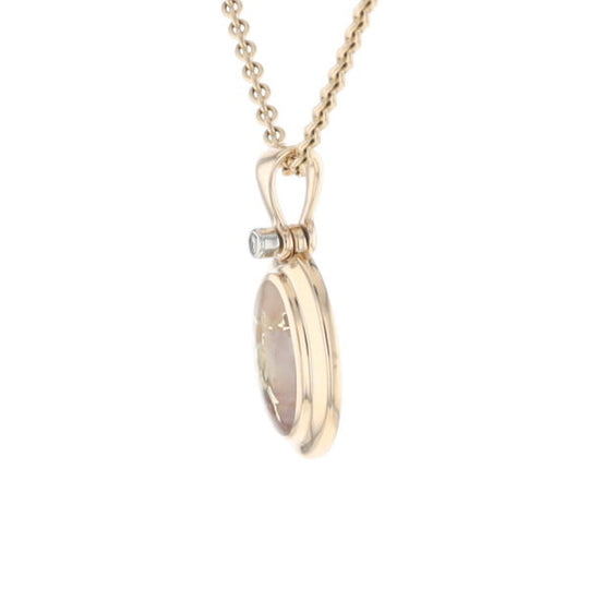 Gold Quartz Oval Inlaid Pendant with .02ct Diamond