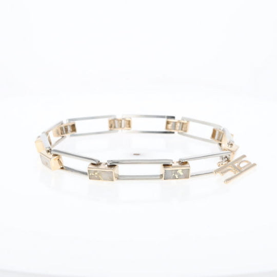 Gold Quartz Bracelet Rectangle Link Inlaid with Toggle Clasp G2