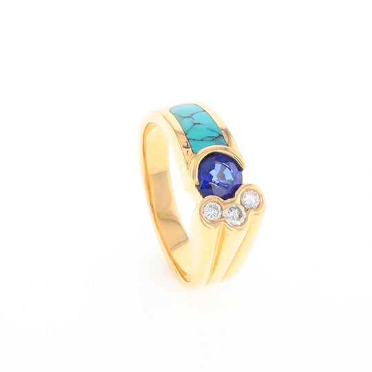 Turquoise Inlaid Ring with Sapphire and 0.23ctw Diamonds