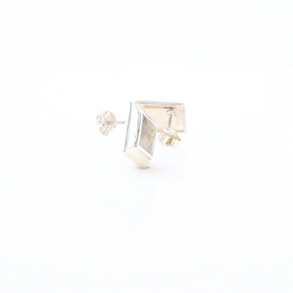 Sterling Silver Gold Quartz Inlaid Square Stud Earrings - G3