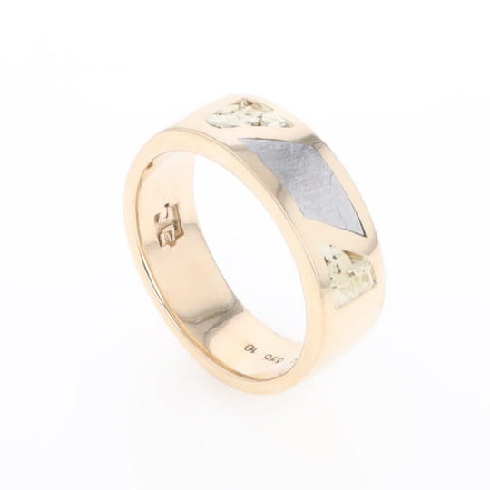 Meteorite Ring, Center Inlaid & Natural Nugget Sides