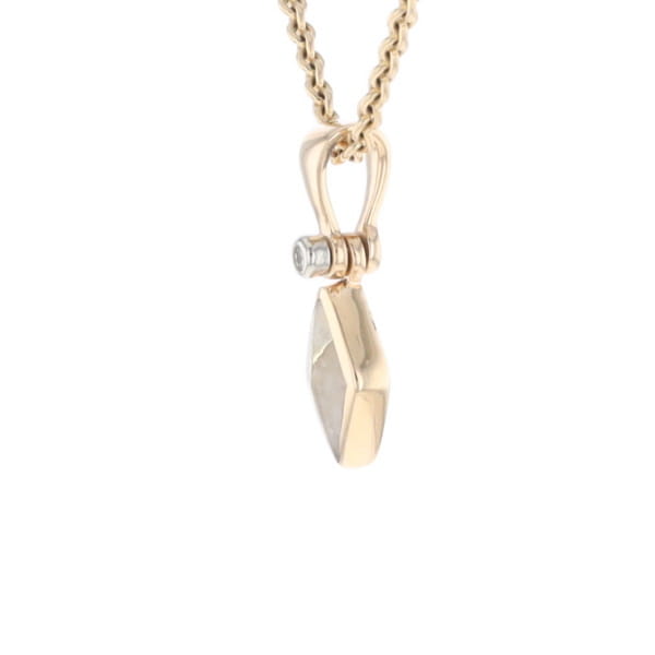 Gold Quartz Necklace Diamond Shape Inlaid Pendant with .02ct Diamond