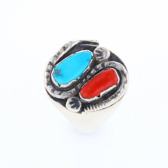 Coral and Turquoise Native Snake Ring