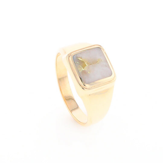 Gold Quartz Ring Square Inlaid Design