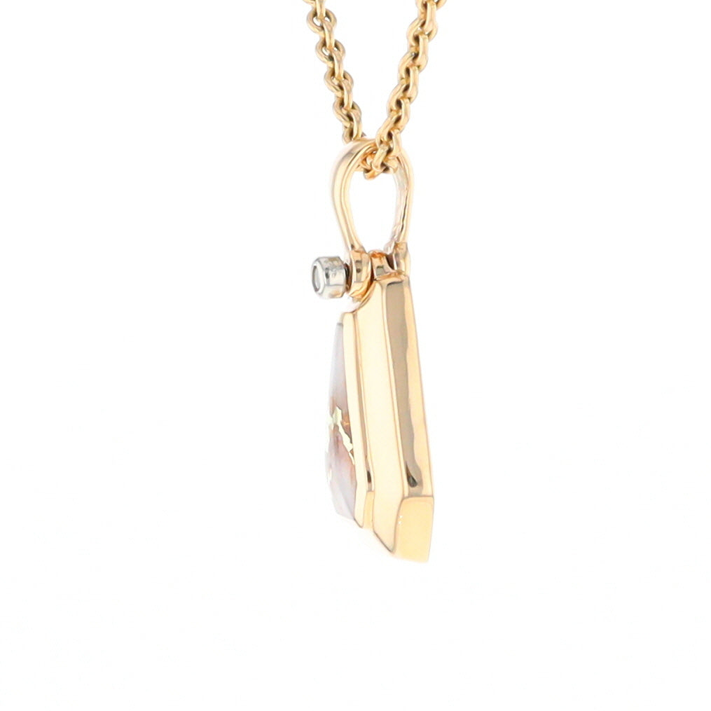 Gold Quartz Necklace, Triangle Inlaid with .02ctw Diamond Pendant