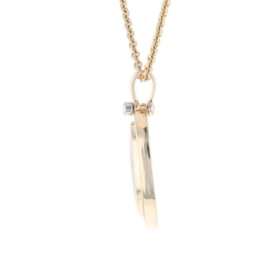 Gold Quartz Necklace .37ctw Halo Diamond Oval Inlaid Pendant