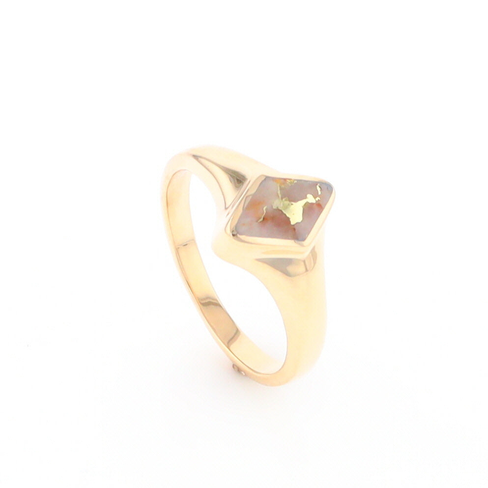 Gold Quartz Ring Diamond Shape Inlaid Design