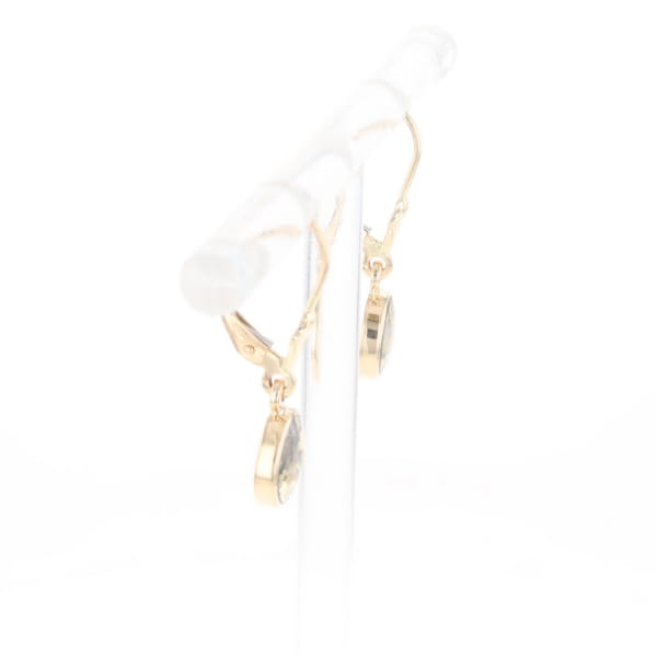 Gold Quartz Earrings Round Inlaid Design Lever Backs