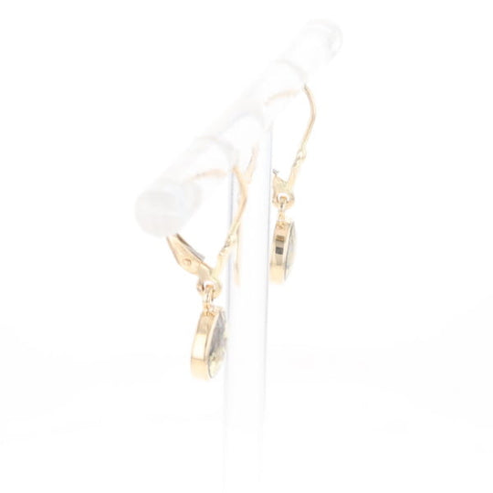 Gold Quartz Earrings Round Inlaid Design Lever Backs