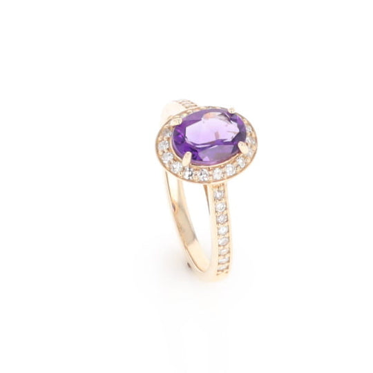 Oval Amethyst with Diamond Halo Ring
