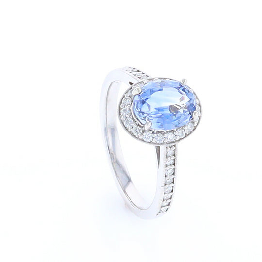 Oval Ceylon Sapphire with Diamond Halo Ring