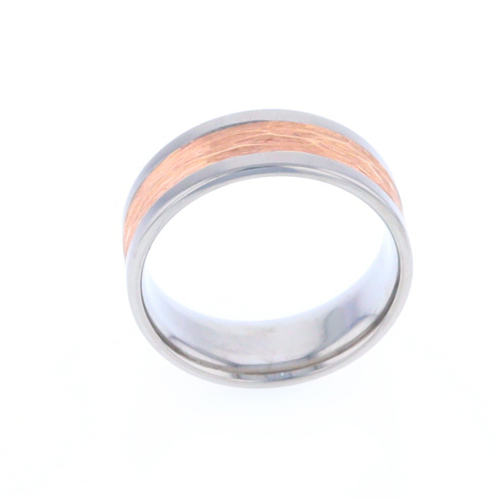 Titanium Men's Ring with Rose Gold Textured Inlay