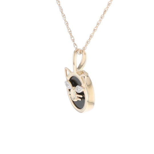Onyx Cat Pendant with Diamond Eyes