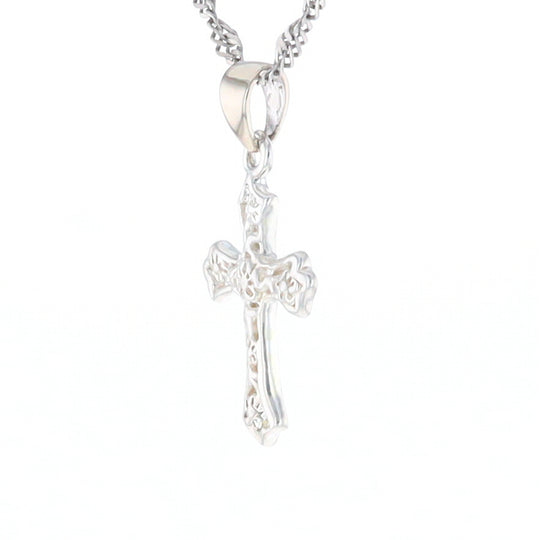 Sterling Silver Flower Cross Pendant