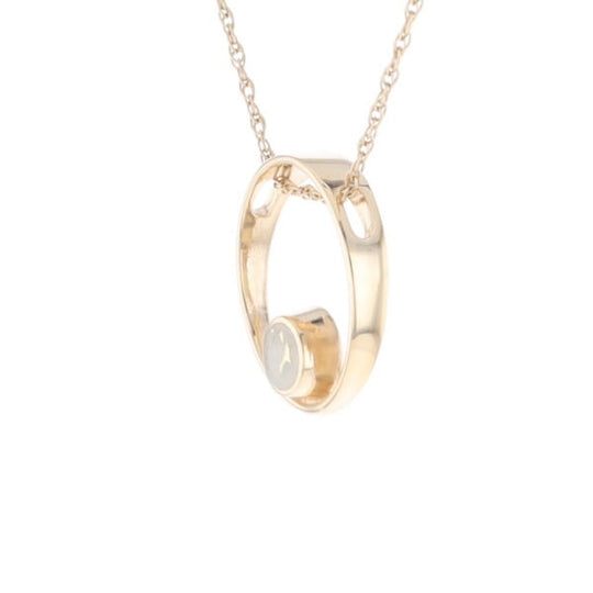 Gold Quartz Pendant Open Circle Design Round Inlay Pendant
