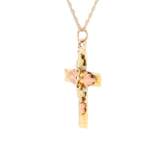 Black Hills Gold Green & Rose Leaf Cross