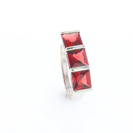 Three Square Garnet Ring