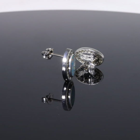 Opal Earrings Oval Inlaid with .25ctw Round Diamond Halo Studs