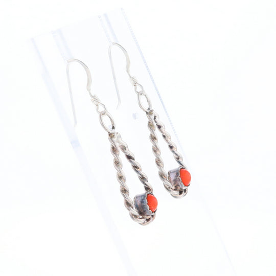 Native American Tear Drop Twist Coral Earrings