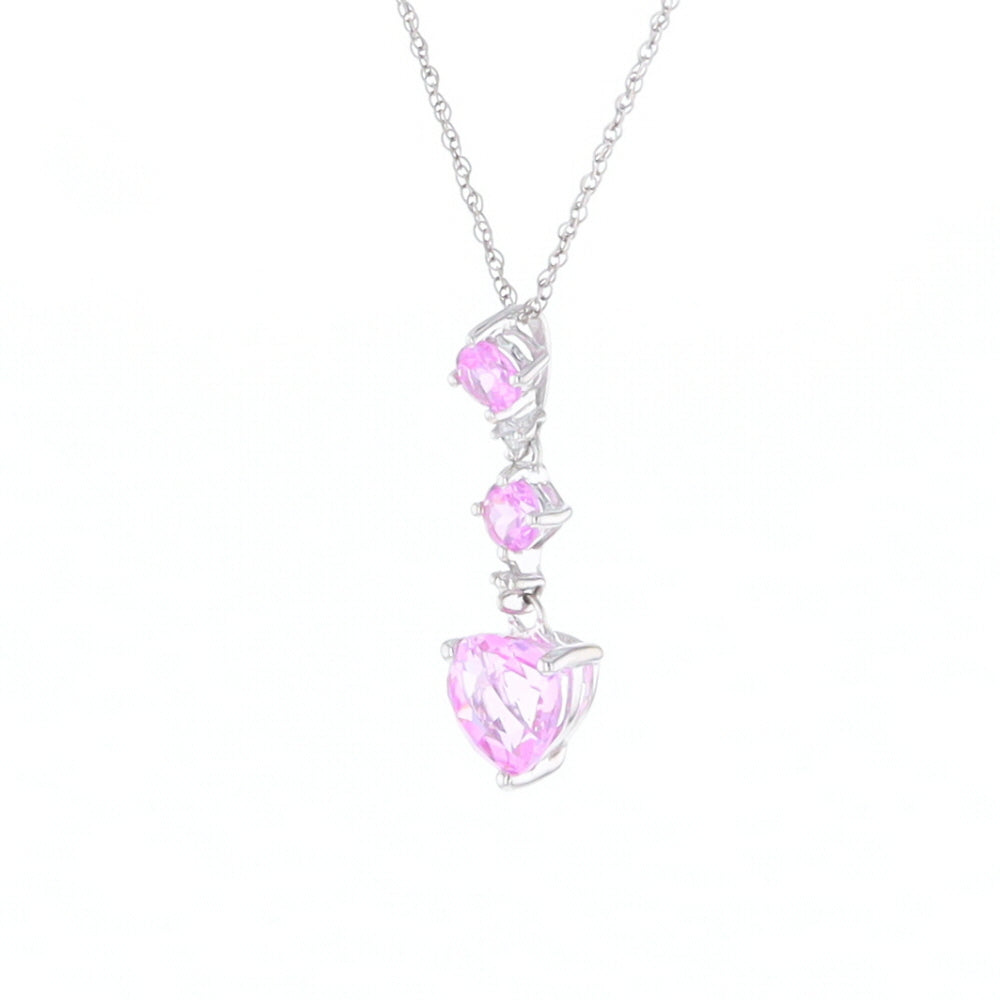 Synthetic Pink Sapphire Dangle Heart Necklace