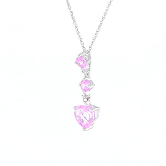 Synthetic Pink Sapphire Dangle Heart Necklace
