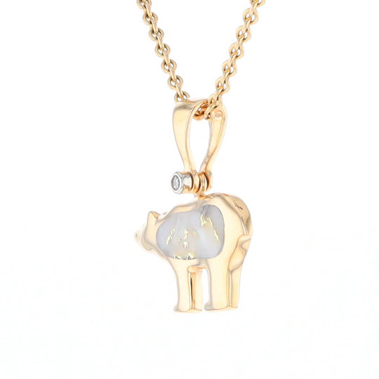 Gold Quartz Inlaid Polar Bear Pendant
