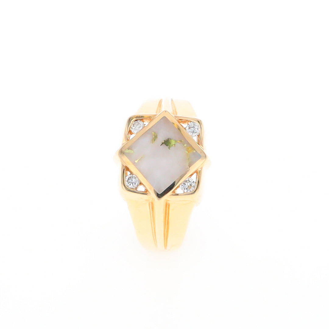 Gold Quartz Mens Ring with Diamond Accents