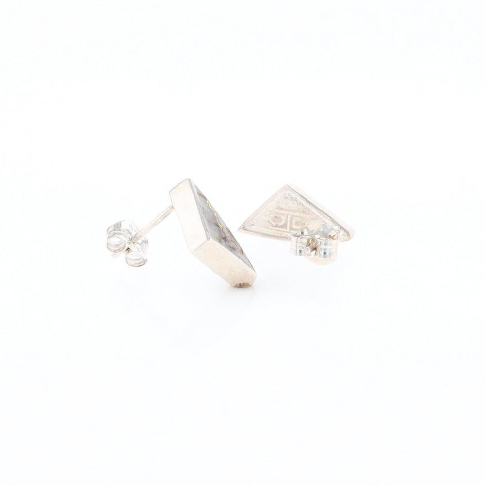 Sterling Silver Gold Quartz Inlaid Triangle Stud Earrings - G3