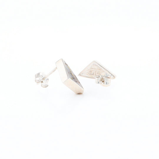 Sterling Silver Gold Quartz Inlaid Triangle Stud Earrings - G3