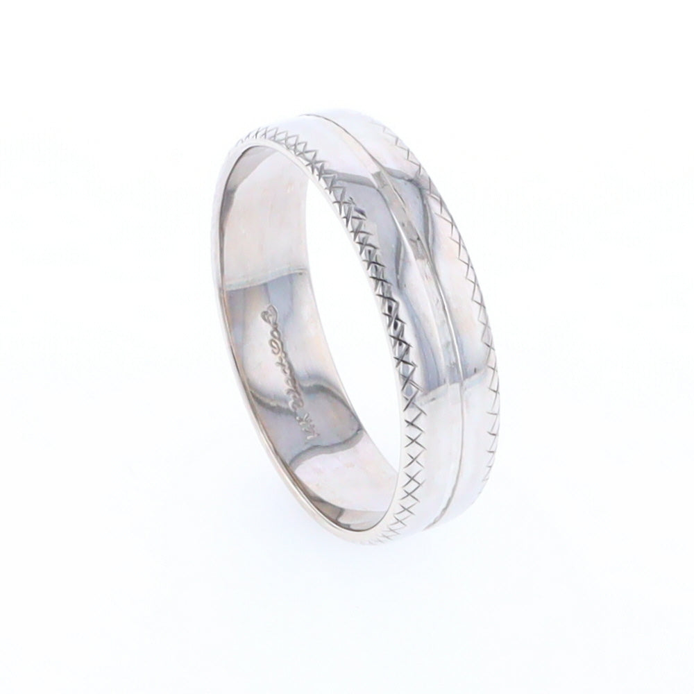 White Gold Cross Hatch Design Wedding Band