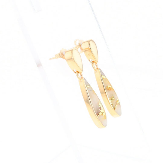 Gold Quartz Earrings Tear Drop Inlaid Design