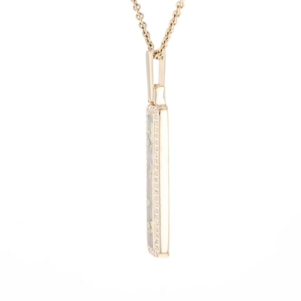 Gold Quartz Necklace, Rectangle Inlaid, .27ctw Diamond Halo Pendant