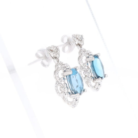 London Blue Topaz in Filigree Setting Dangle Earrings