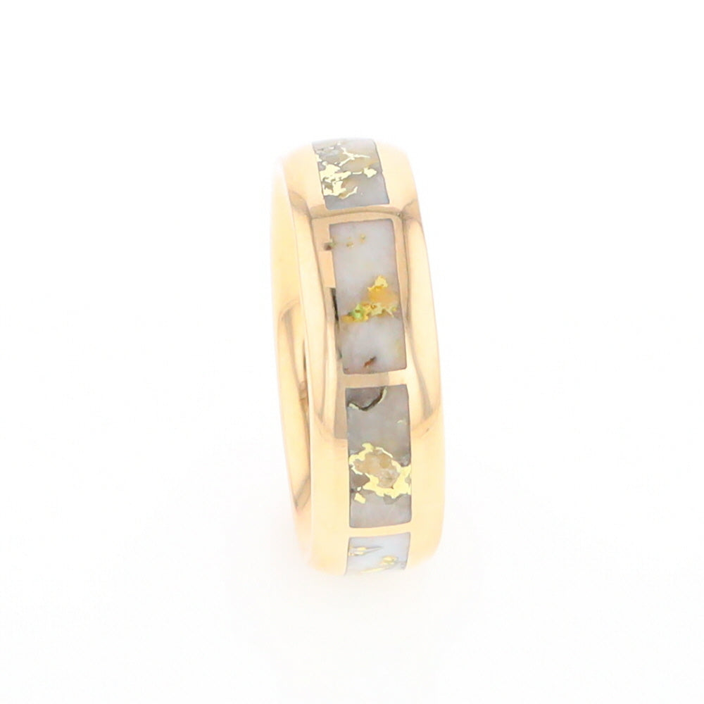 Gold Quartz Ring 8 Rectangle Section Inlaid Eternity Band