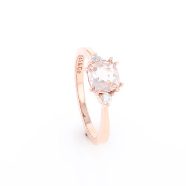 Morganite 1ct Cushion Cut  and Diamond Three Stone Engagement Ring