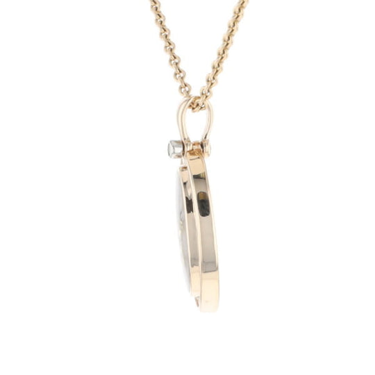 Gold Quartz Necklace .37ctw Halo Diamond Oval Inlaid Pendant