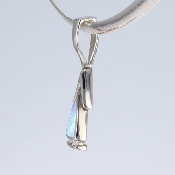 Opal Pendant Triangle Inlaid Design with .06ctw Round Diamonds