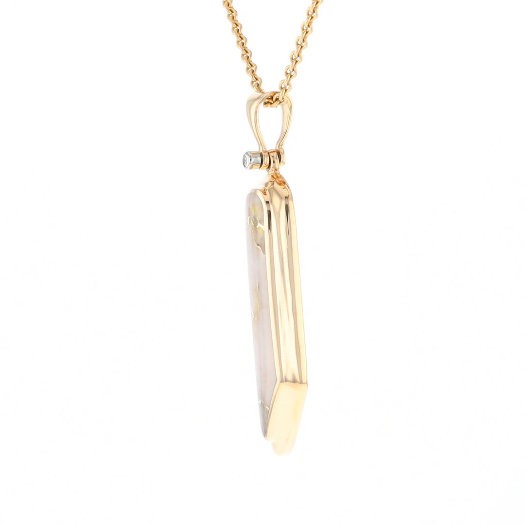 Gold Quartz Long Geometric Inlaid Pendant