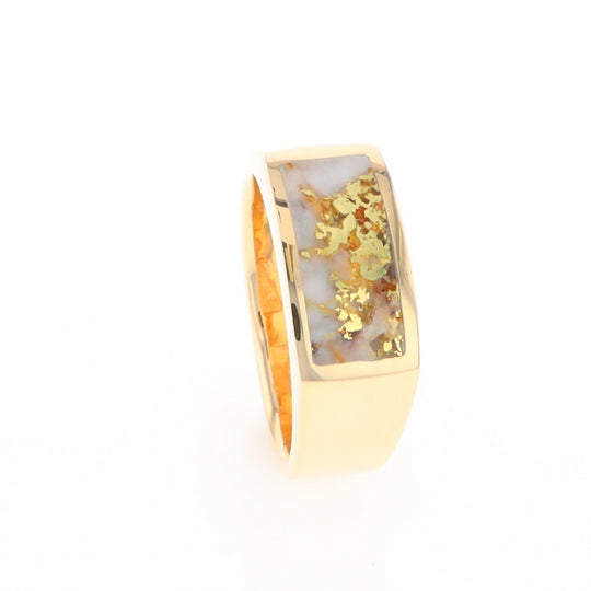 Gold Quartz Ring Rectangle Inlaid Design