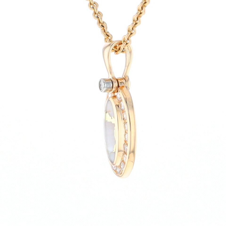 Gold Quartz Pendant Oval Inlaid with .22ctw Round Diamonds Halo