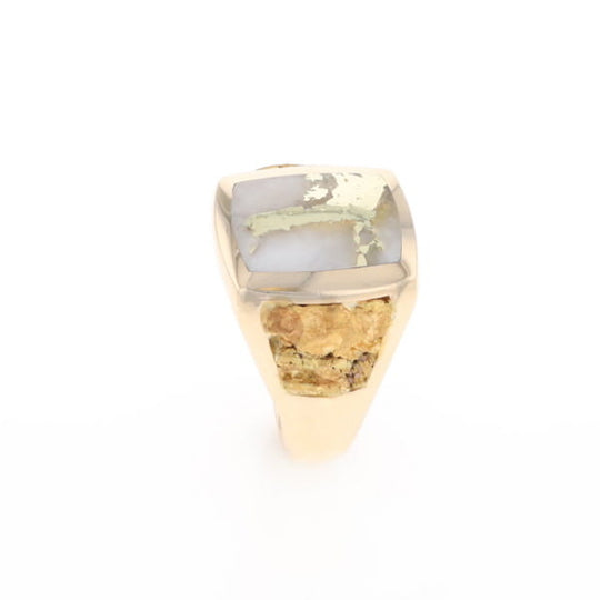 Gold Quartz Ring Double Side Natural Nuggets Rectangle Inlaid Center G1