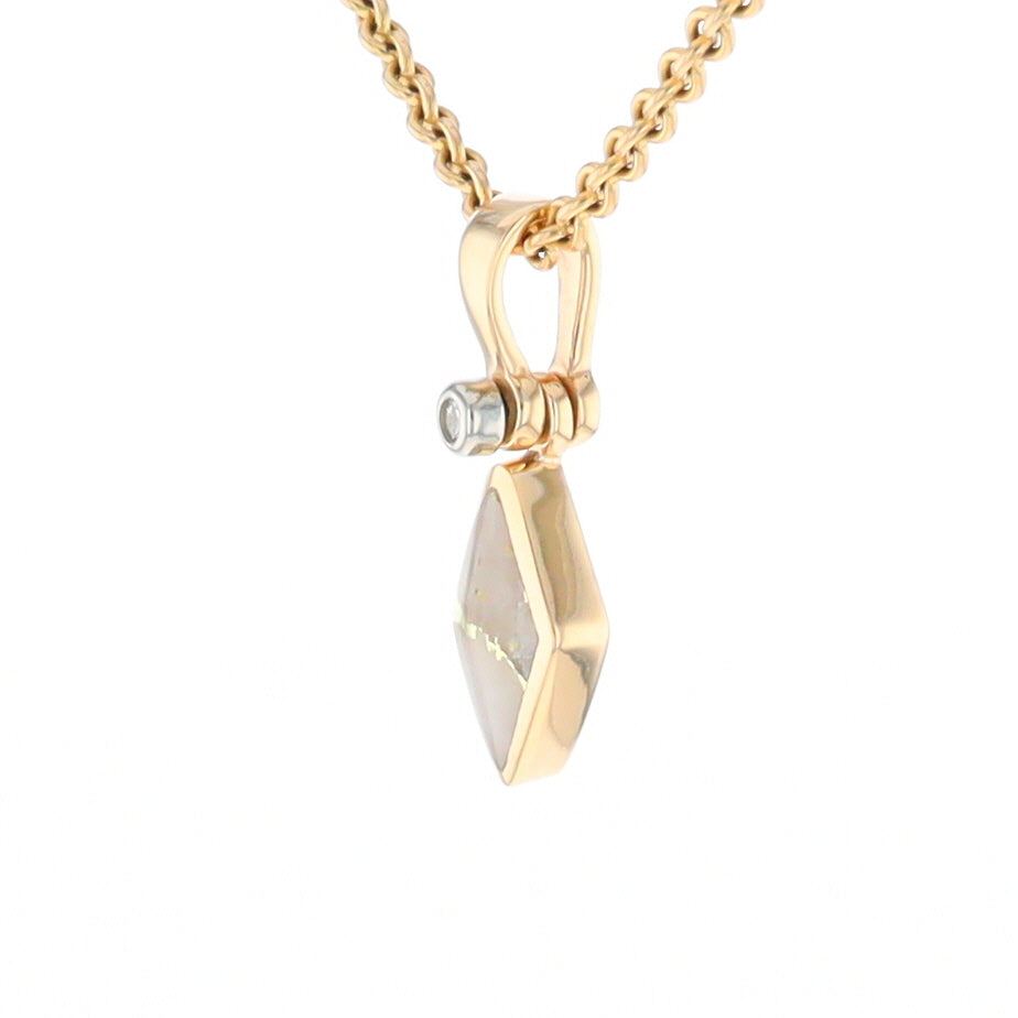 Gold Quartz Necklace Diamond Shape Inlaid Pendant with .02ct Diamond