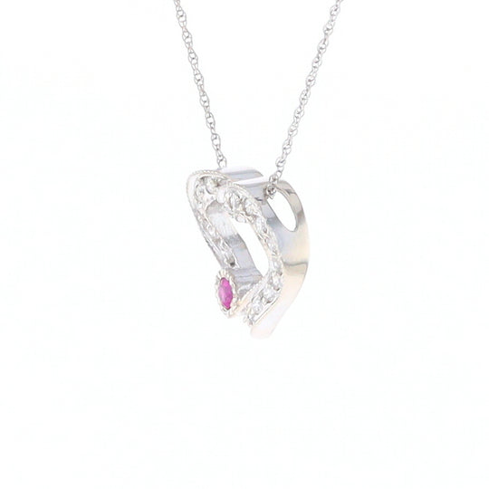 Diamond Heart Pendant with Ruby Accent