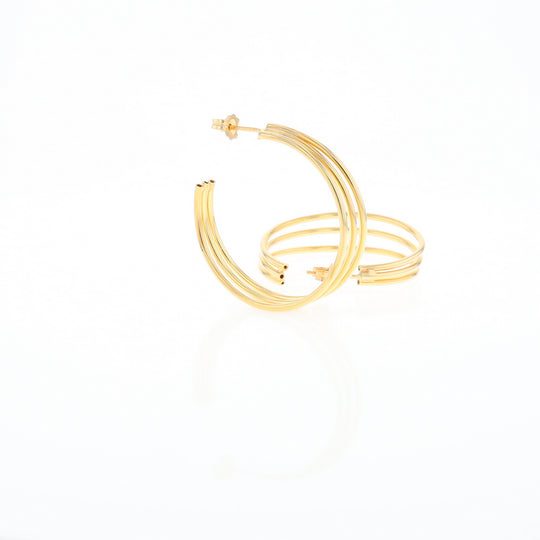 Three Bar Gold Hoop Earrings