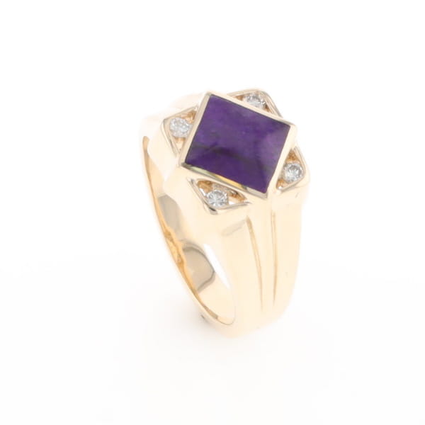 Natural Sugilite ring diamond shape inlaid design with .16ctw round diamonds