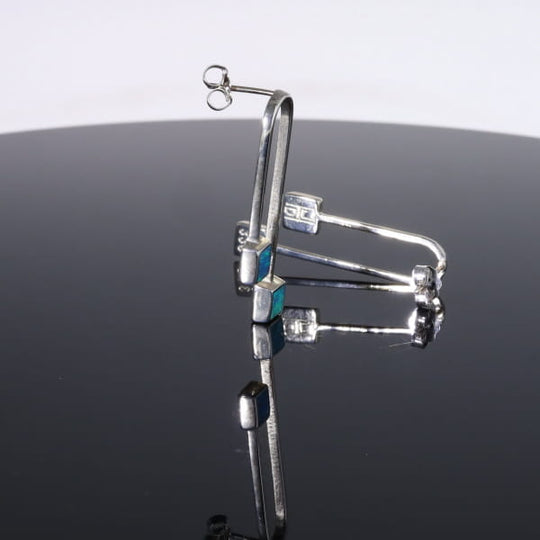 Opal Earrings Curved Bar Double Square Inlaid Ends Design Studs