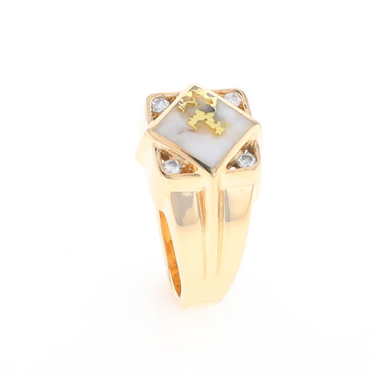 Gold Quartz Mens Ring with Diamond Accents