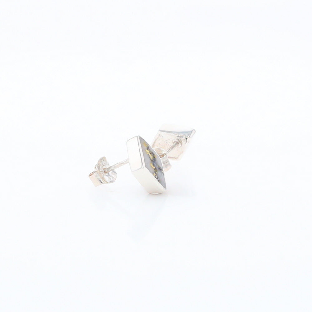 Sterling Silver Gold Quartz Inlaid Diamond Stud Earrings - G3